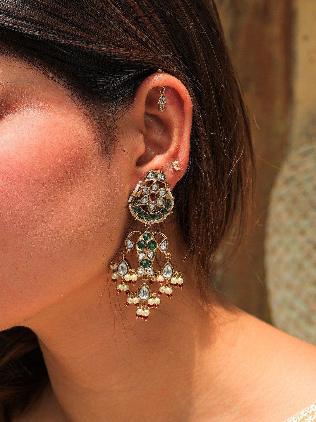 Maharani Pachi kundan Earrings | SHOBITAM