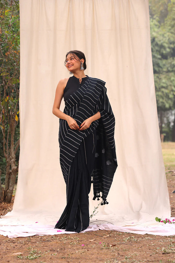 Nisha Black Cotton Blouse | SHOBITAM