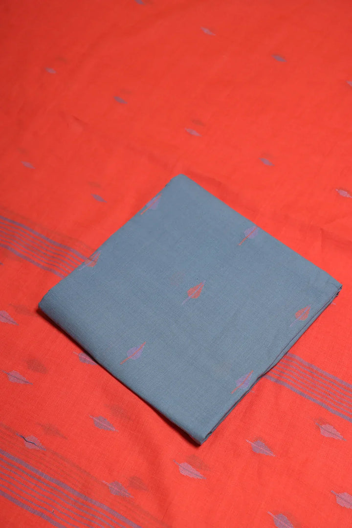 Handloom Zen Blue Pure Cotton Jamdani Suit Set With Dupatta | SHOBITAM