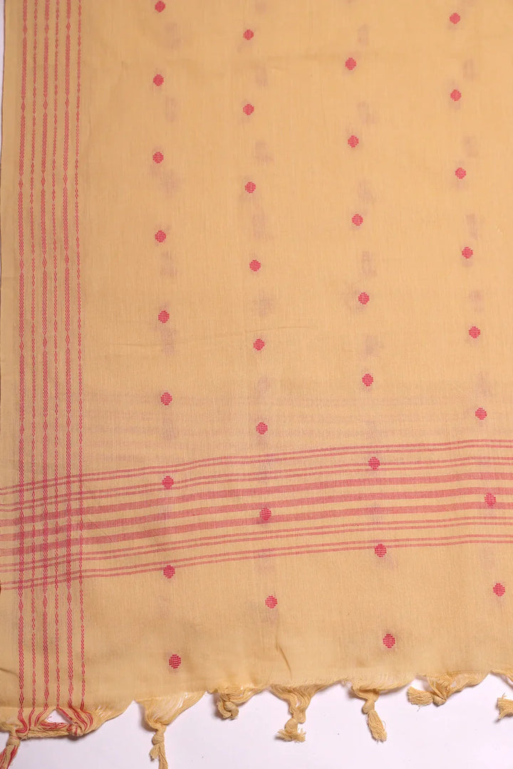 Pink & Beige Woven Suit Set with Subtle Buti & Dupatta | SHOBITAM