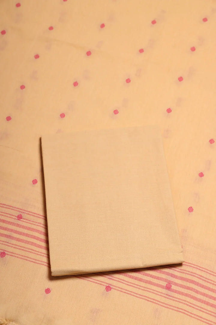 Pink & Beige Woven Suit Set with Subtle Buti & Dupatta | SHOBITAM