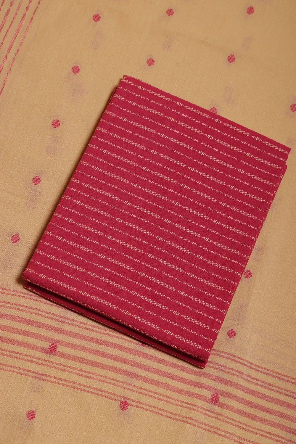 Pink & Beige Woven Suit Set with Subtle Buti & Dupatta | SHOBITAM