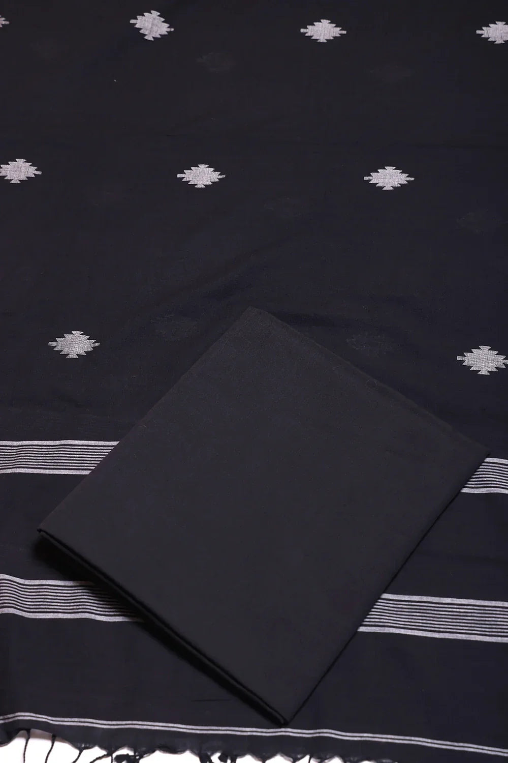 Handloom Black Pure Cotton Jamdani Suit Set WIth Dupatta | SHOBITAM