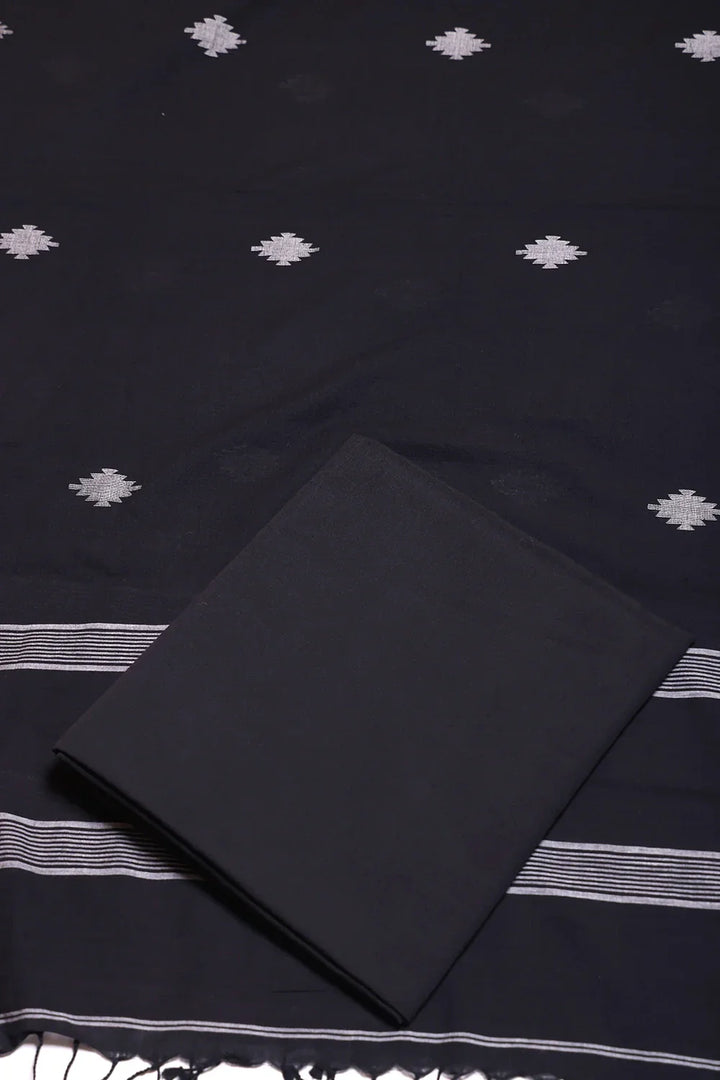 Handloom Black Pure Cotton Jamdani Suit Set WIth Dupatta | SHOBITAM