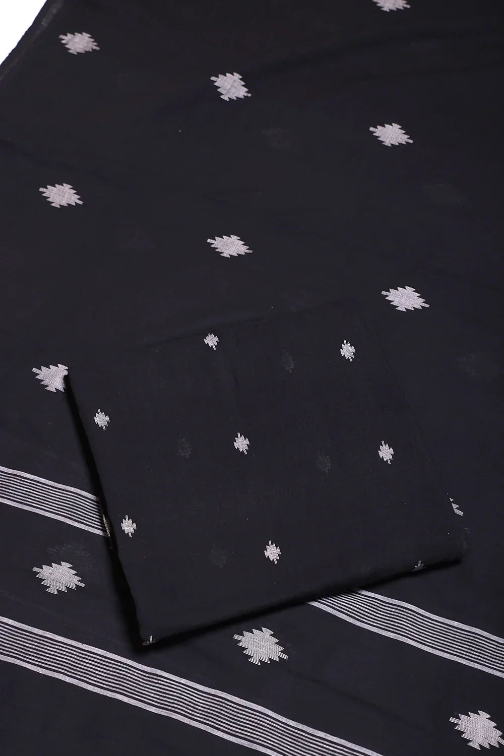 Handloom Black Pure Cotton Jamdani Suit Set WIth Dupatta | SHOBITAM