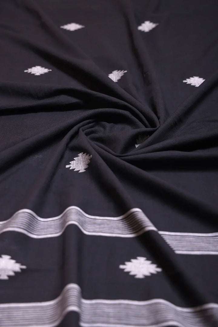 Handloom Black Pure Cotton Jamdani Suit Set WIth Dupatta | SHOBITAM
