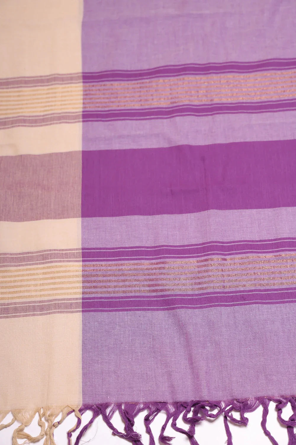 Beige and Purple Woven Suit Set with Subtle Buti & Zari Dupatta | SHOBITAM
