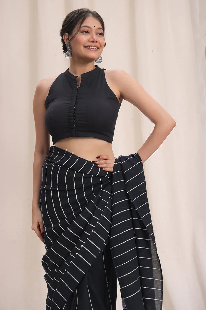 Nisha Black Cotton Blouse | SHOBITAM