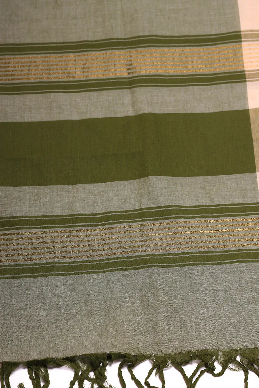 Beige and Green Woven Suit Set with Subtle Buti & Zari Dupatta | SHOBITAM