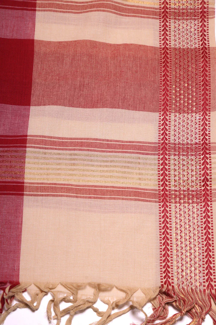 Beige and Pink Woven Suit Set with Subtle Buti & Zari Dupatta | SHOBITAM