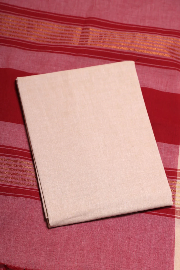 Beige and Pink Woven Suit Set with Subtle Buti & Zari Dupatta | SHOBITAM