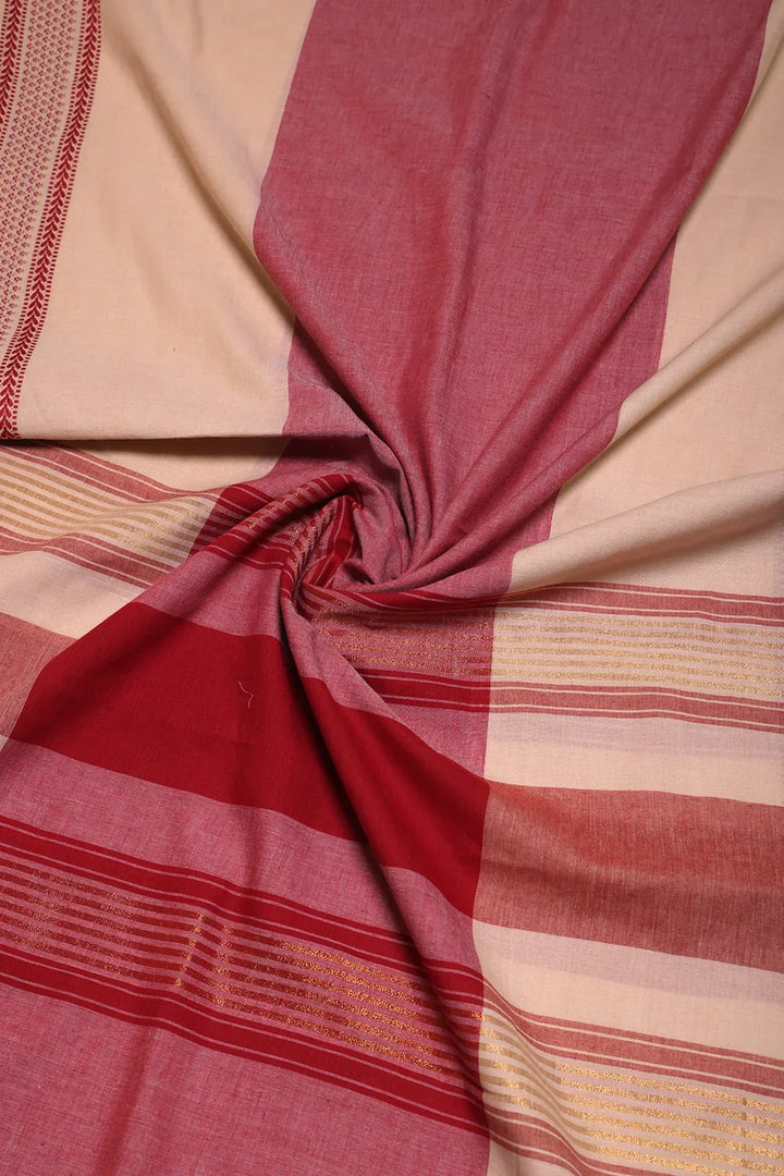 Beige and Pink Woven Suit Set with Subtle Buti & Zari Dupatta | SHOBITAM