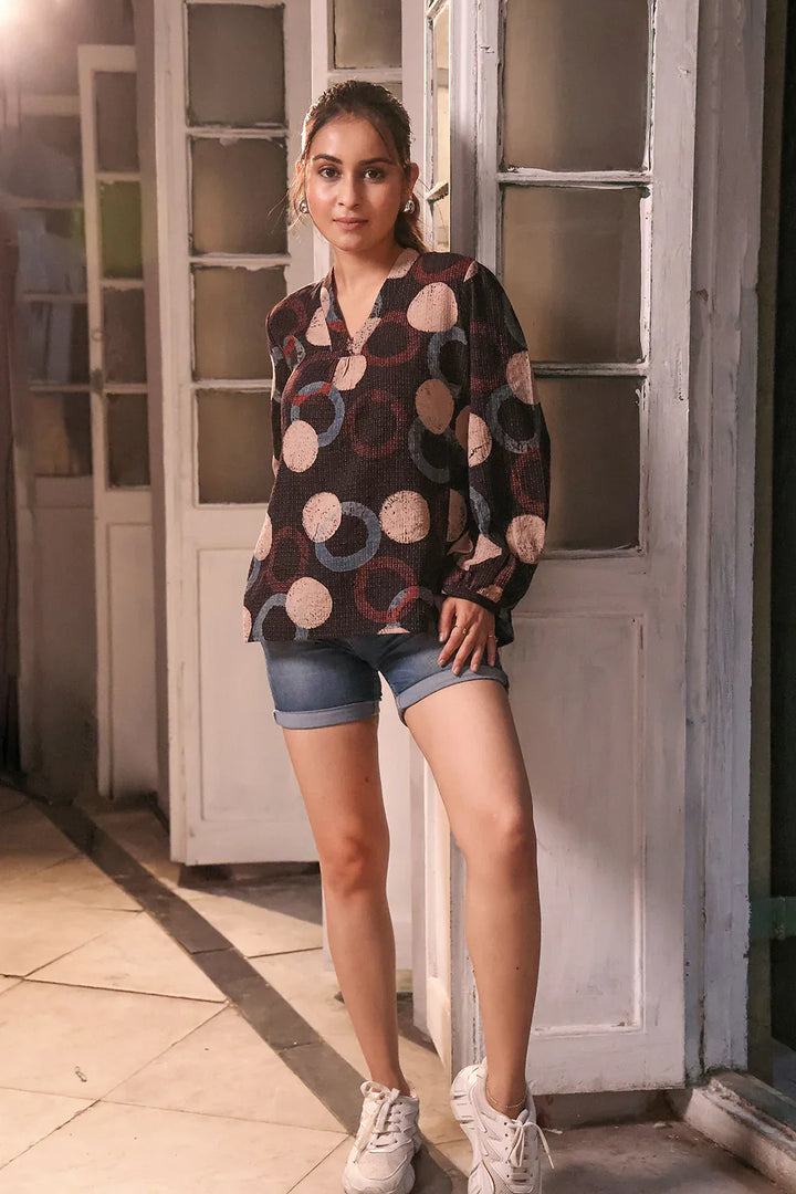Black Cotton Ajrakh Top | SHOBITAM