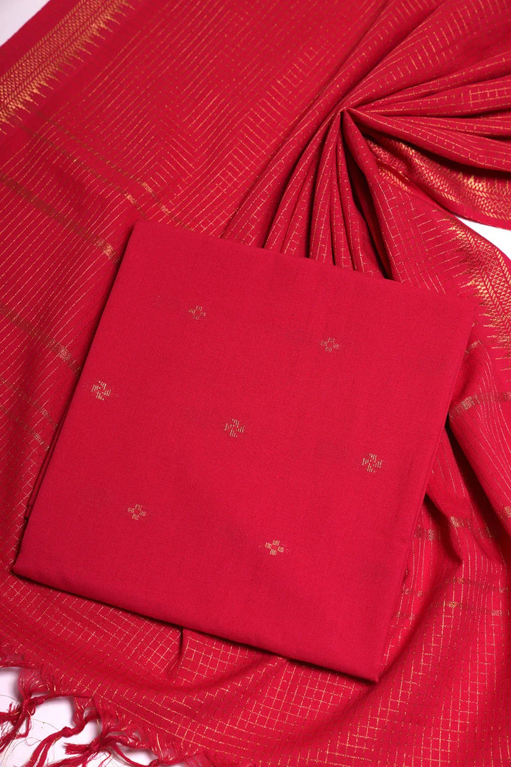 Pink Radiance Woven Suit Set with Subtle Buti & Zari Dupatta | SHOBITAM