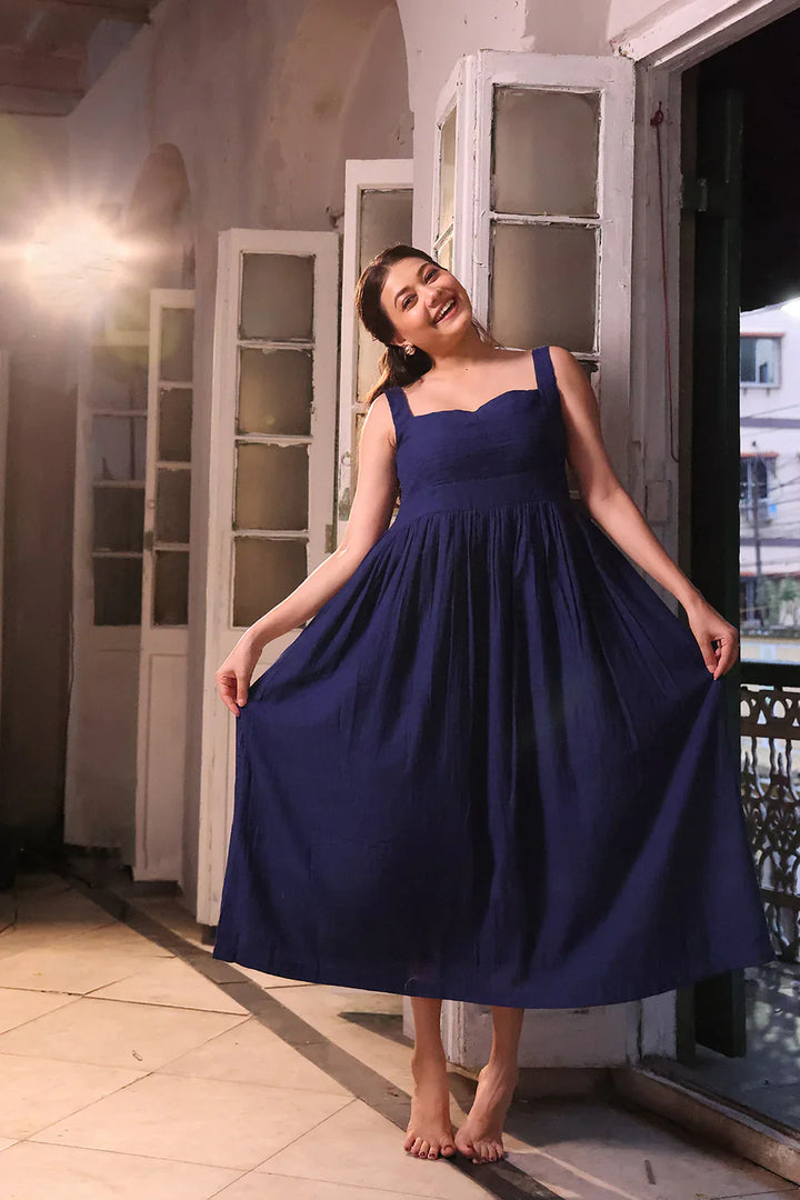 Blue Dusk Cotton Dress | SHOBITAM