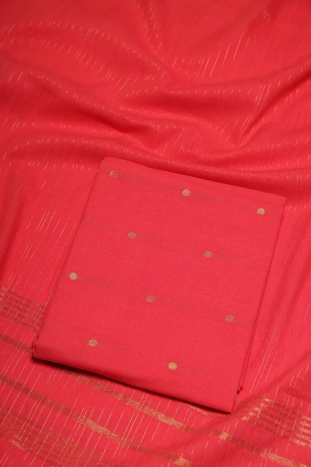 Peach Echo Pure South Cotton Zari 3-Piece Suit Set | SHOBITAM