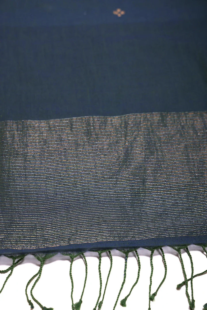 Handloom Teal Green Cotton Zari Jamdani Suit Set with Dupatta | SHOBITAM