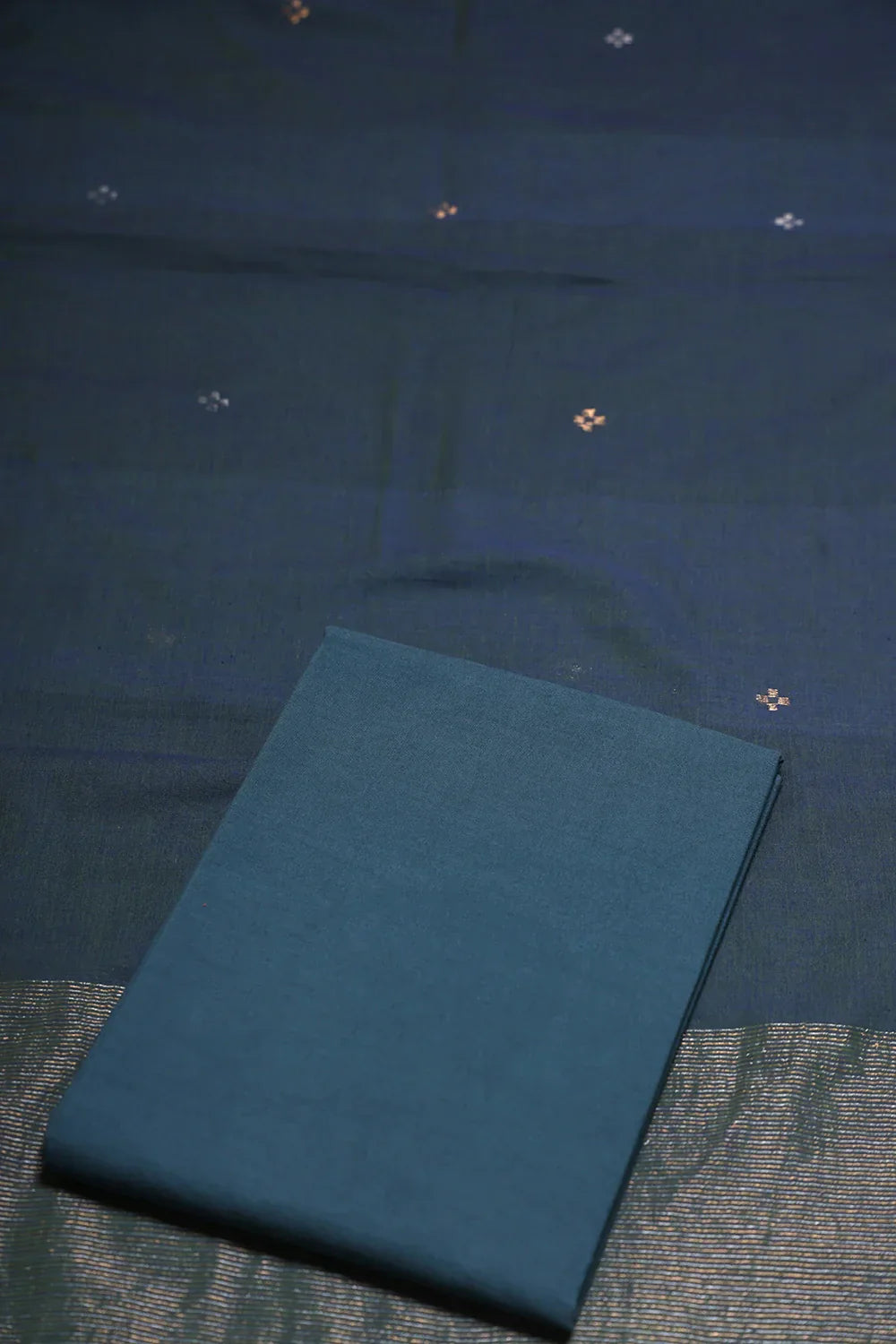 Handloom Teal Green Cotton Zari Jamdani Suit Set with Dupatta | SHOBITAM