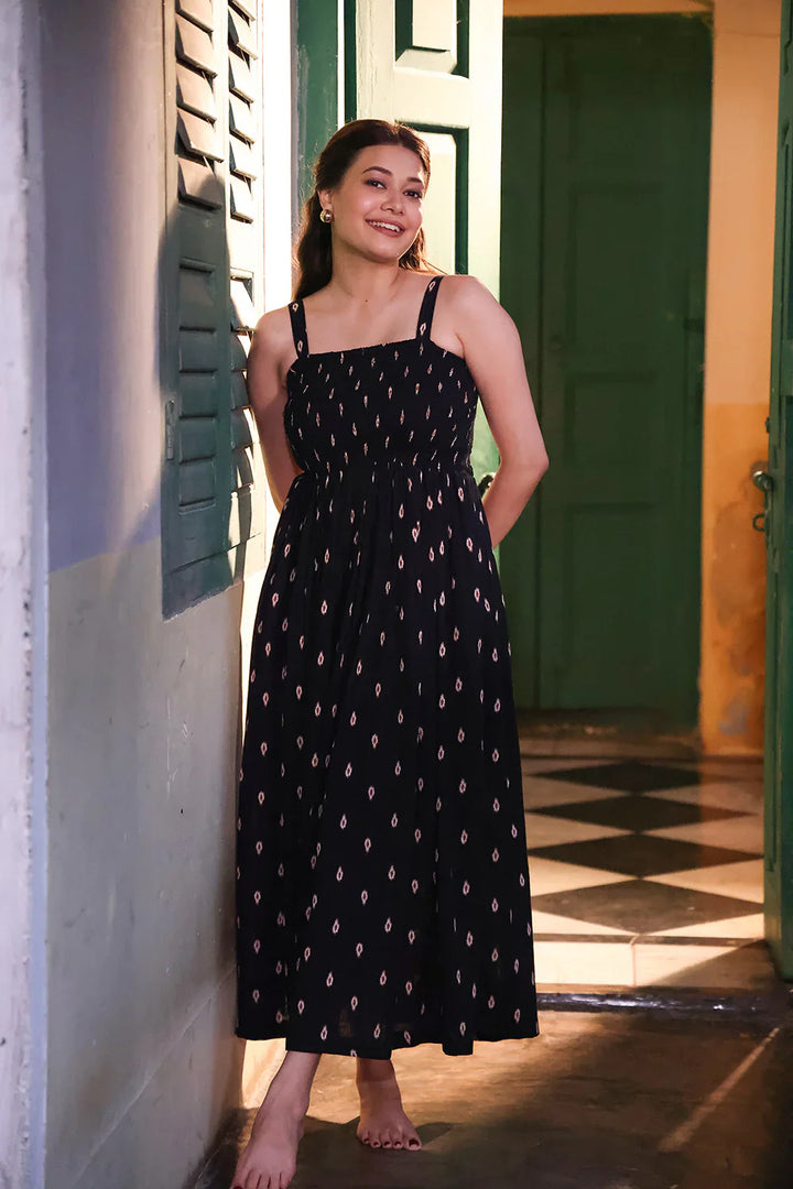 Noir Muse Cotton Maxi Dress | SHOBITAM