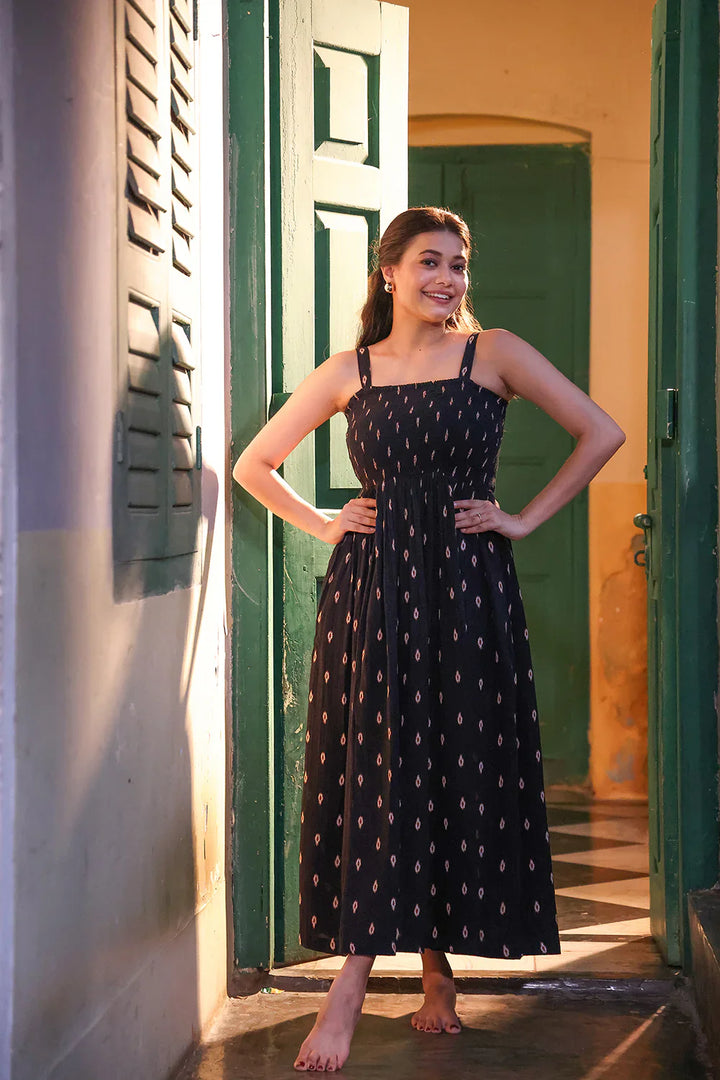 Noir Muse Cotton Maxi Dress | SHOBITAM