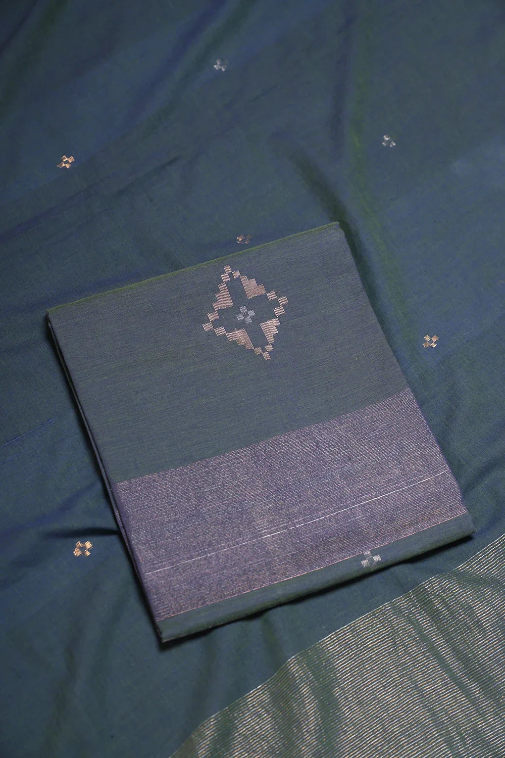 Handloom Teal Green Cotton Zari Jamdani Suit Set with Dupatta | SHOBITAM