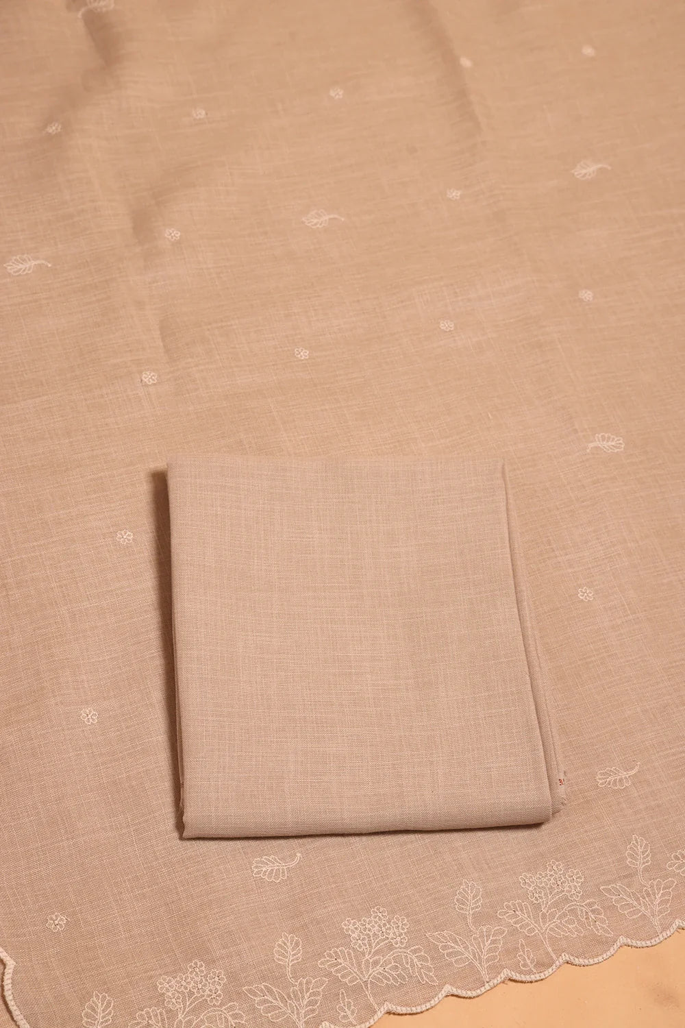 Beige Linen Embriodered Suit Set With Dupatta | SHOBITAM