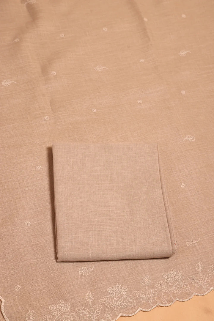 Beige Linen Embriodered Suit Set With Dupatta | SHOBITAM