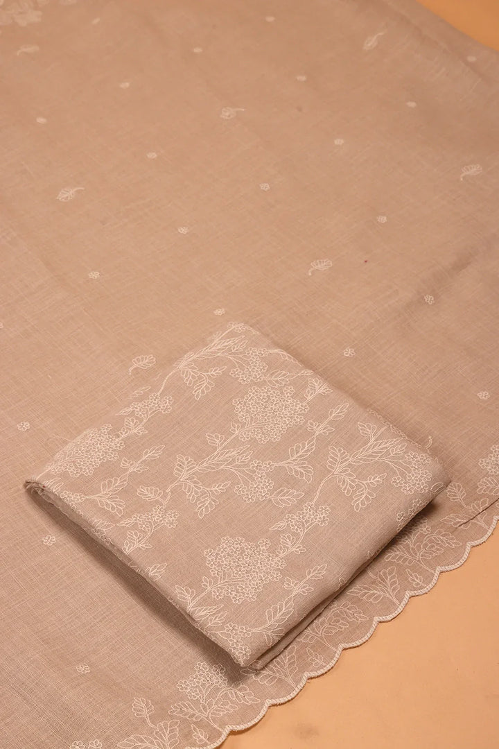 Beige Linen Embriodered Suit Set With Dupatta | SHOBITAM