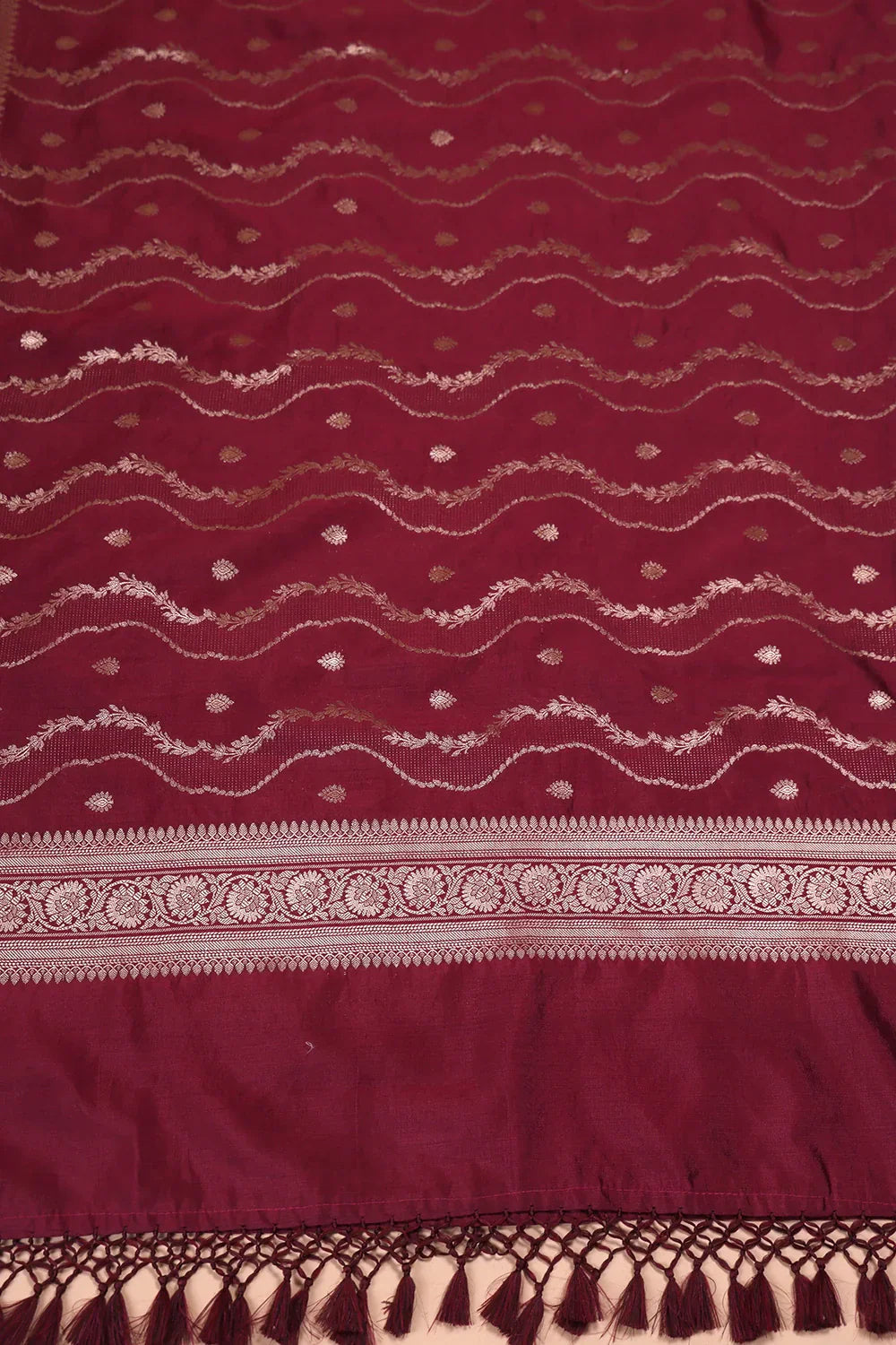 Handloom Wine Pure Silk Banarsai Kurta Set With Dupatta | SHOBITAM