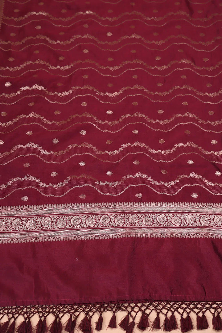 Handloom Wine Pure Silk Banarsai Kurta Set With Dupatta | SHOBITAM