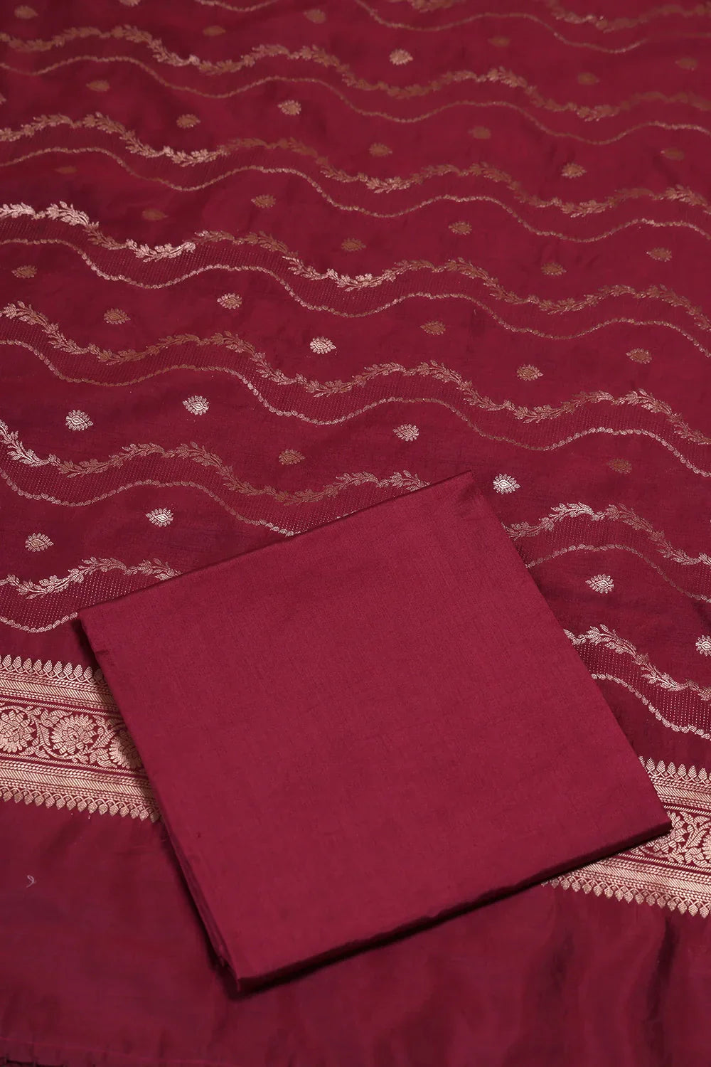 Handloom Wine Pure Silk Banarsai Kurta Set With Dupatta | SHOBITAM
