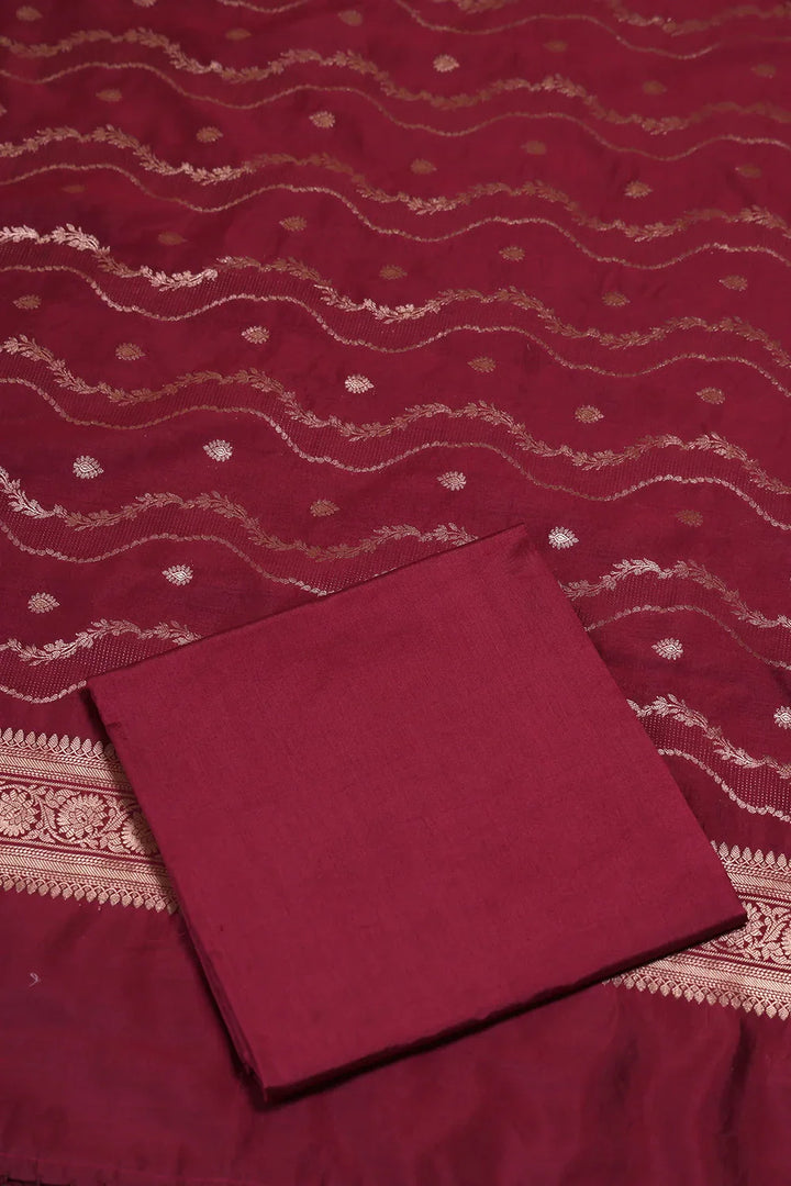 Handloom Wine Pure Silk Banarsai Kurta Set With Dupatta | SHOBITAM
