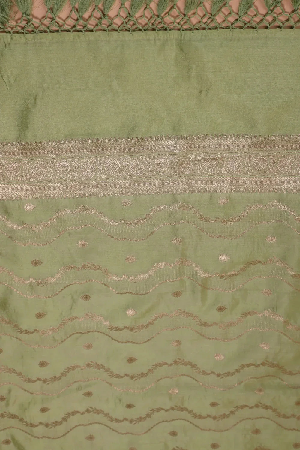 Handloom Pure Silk Pista Green Suit Set WIth Dupatta | SHOBITAM