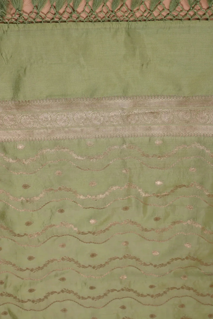 Handloom Pure Silk Pista Green Suit Set WIth Dupatta | SHOBITAM