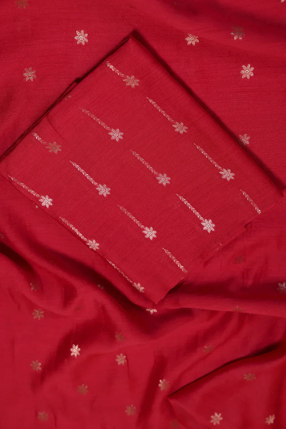 Handloom Pure Silk Red Banarasi Kurta Set WIth Dupatta | SHOBITAM