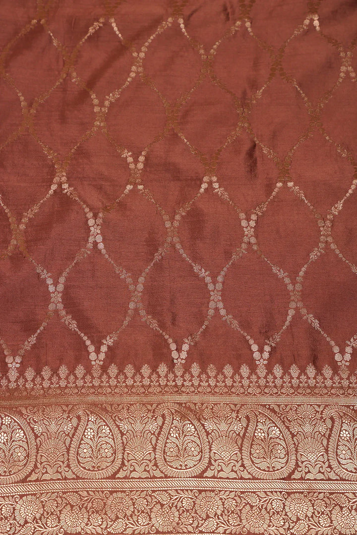 Handloom Pure Silk Mocha Brown Suit Set WIth Dupatta | SHOBITAM