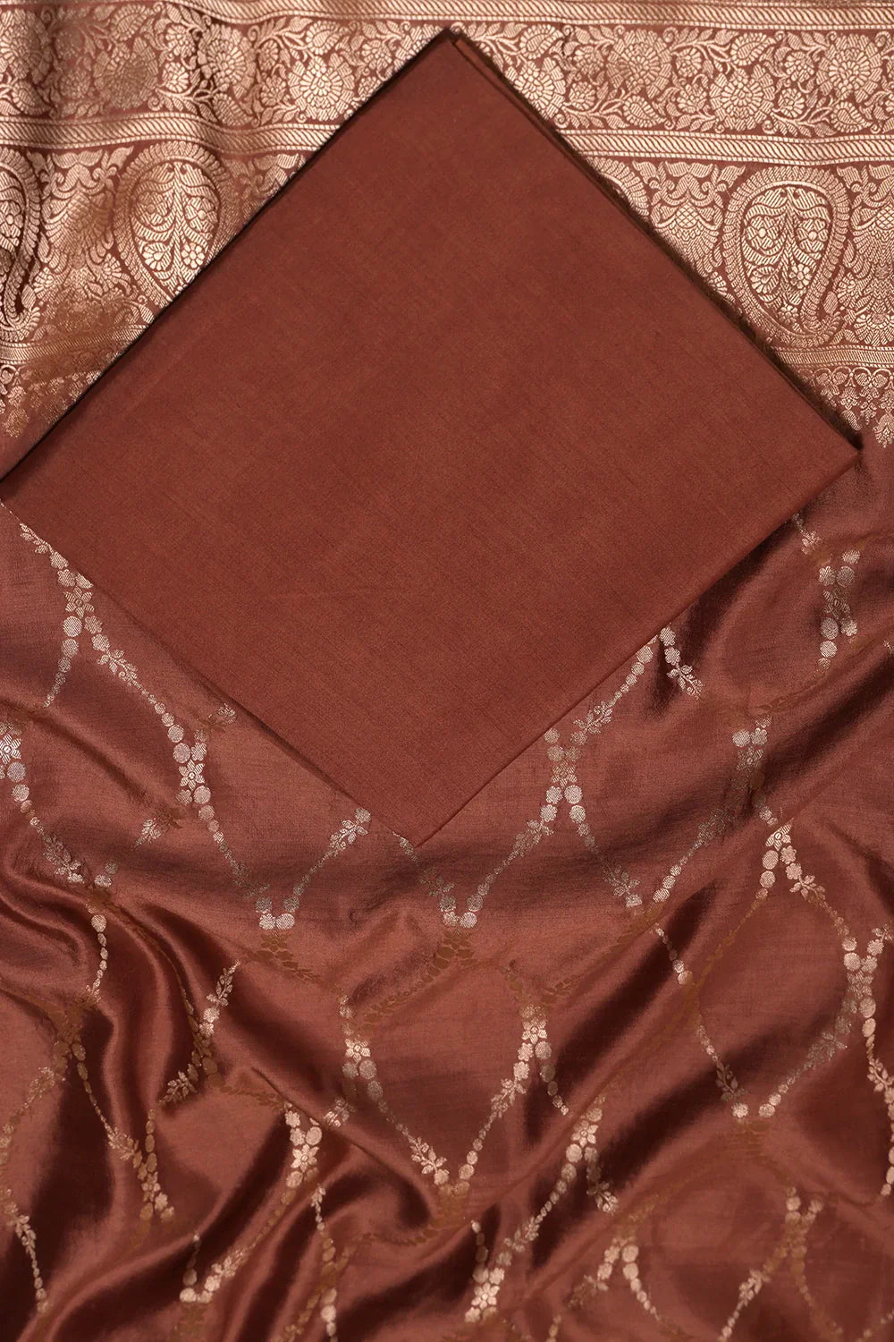 Handloom Pure Silk Mocha Brown Suit Set WIth Dupatta | SHOBITAM
