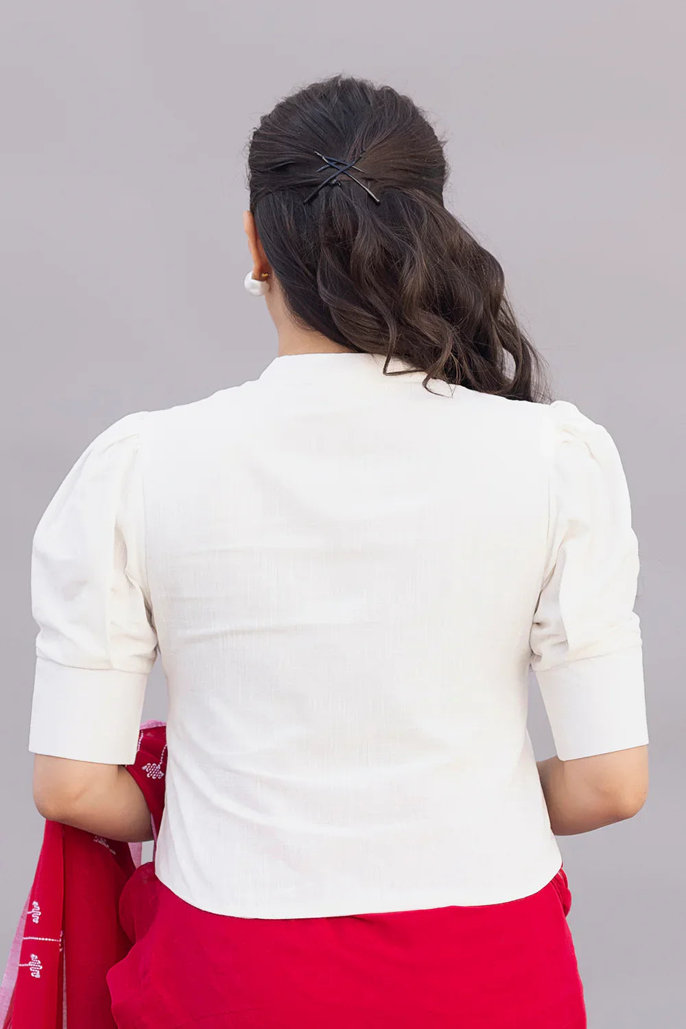Komal White Cotton Blouse | SHOBITAM