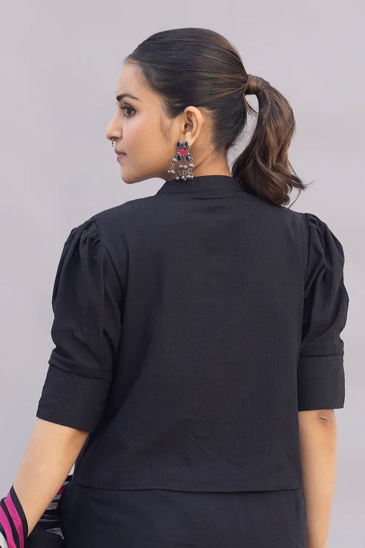 Komal Black Cotton Blouse | SHOBITAM