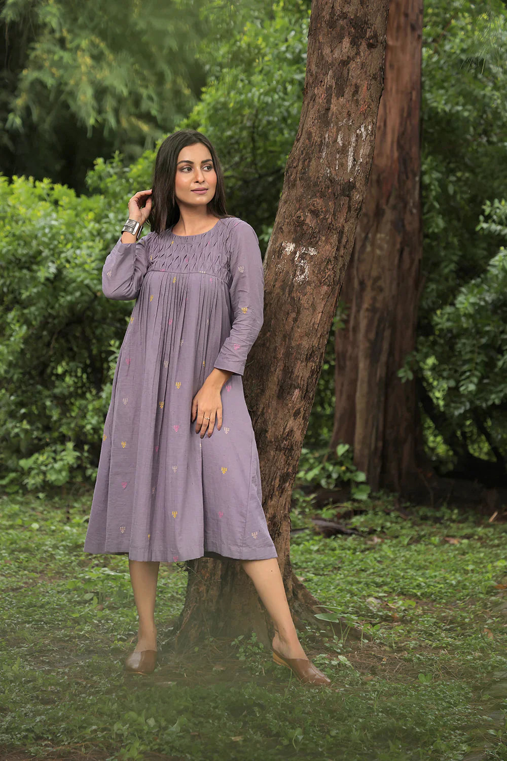 Urban Trishul Grey Jamdani Dress | SHOBITAM