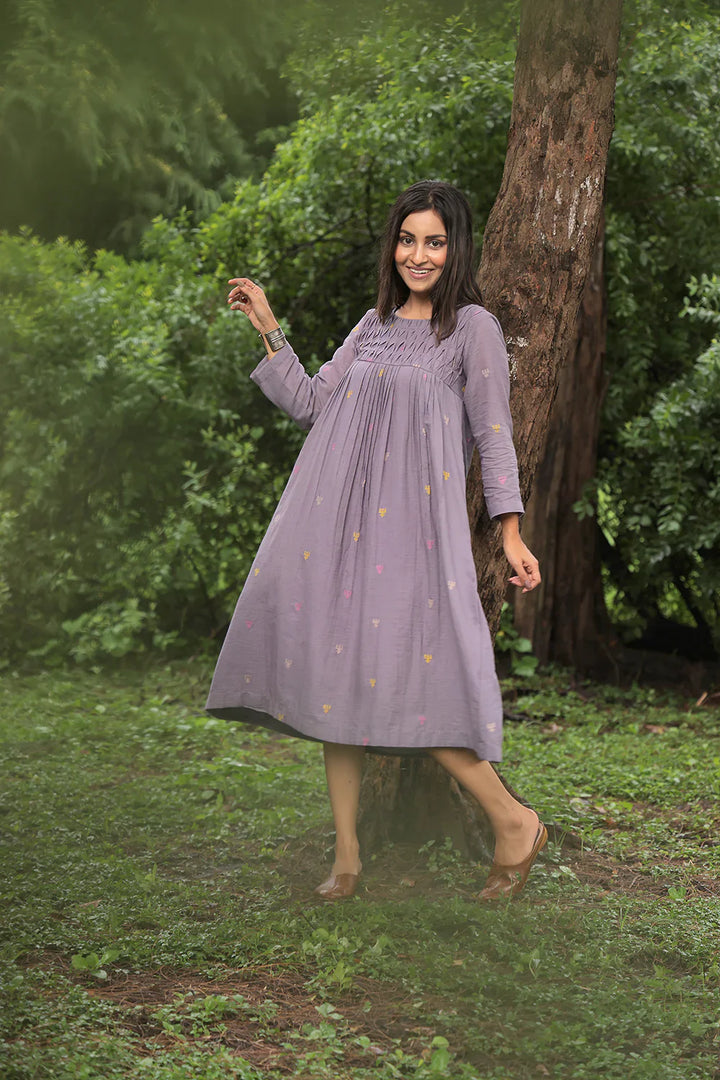 Urban Trishul Grey Jamdani Dress | SHOBITAM