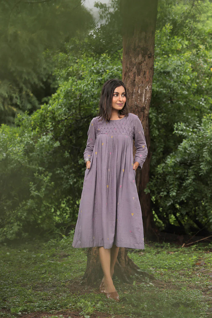 Urban Trishul Grey Jamdani Dress | SHOBITAM