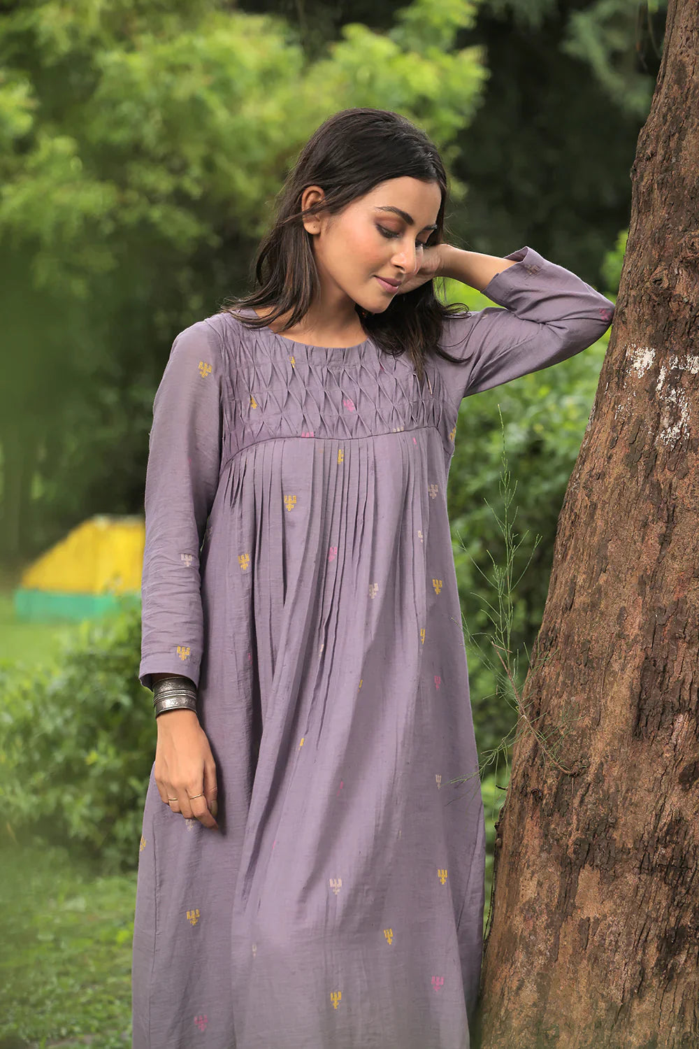 Urban Trishul Grey Jamdani Dress | SHOBITAM