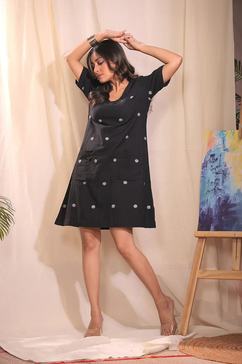 Midnight Dots Black Jamdani Dress | SHOBITAM