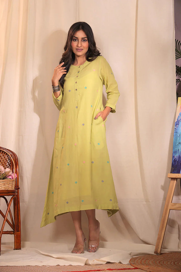 Mint Delight Jamdani Dress | SHOBITAM