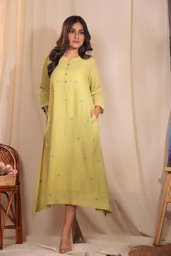 Mint Delight Jamdani Dress | SHOBITAM