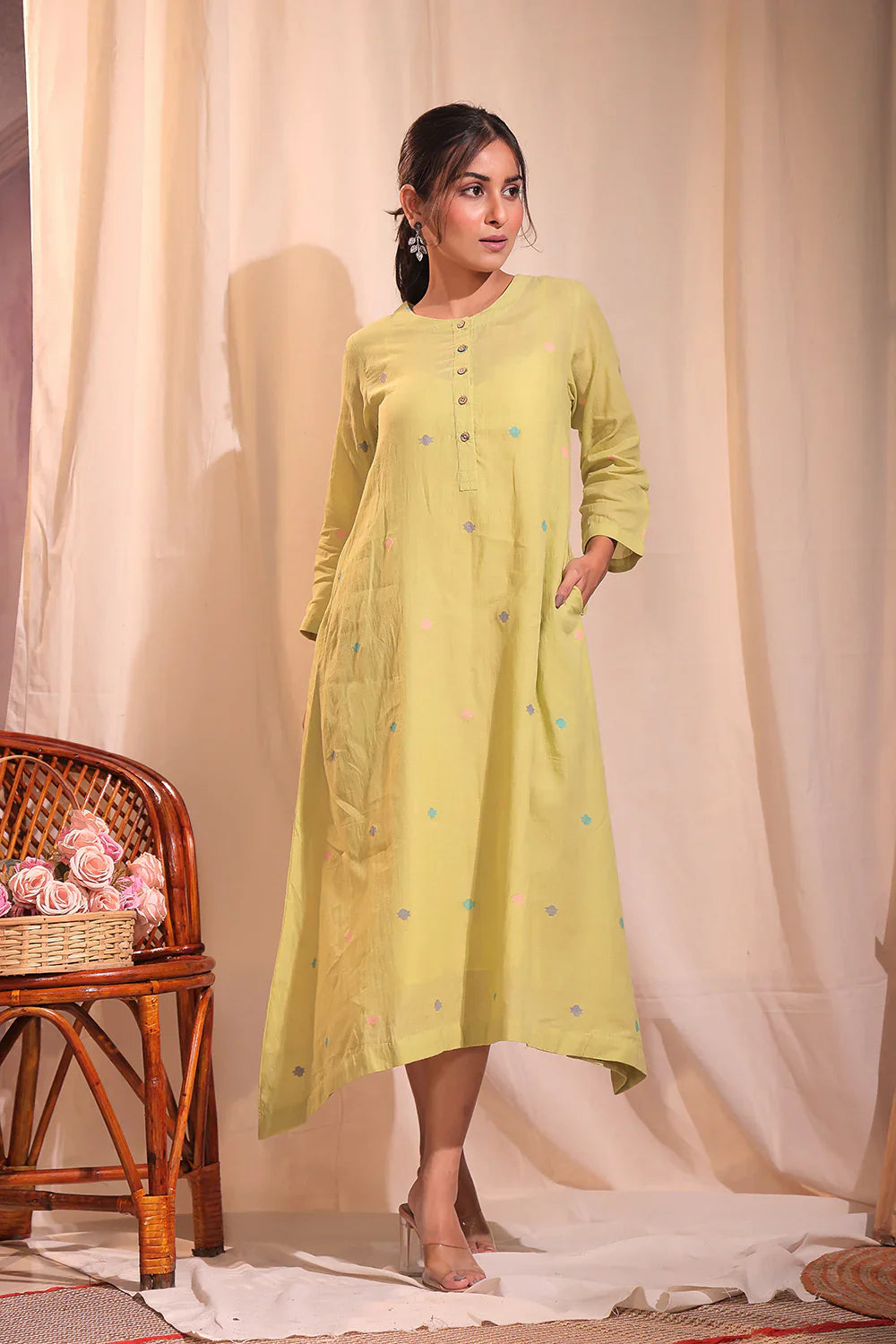 Mint Delight Jamdani Dress | SHOBITAM