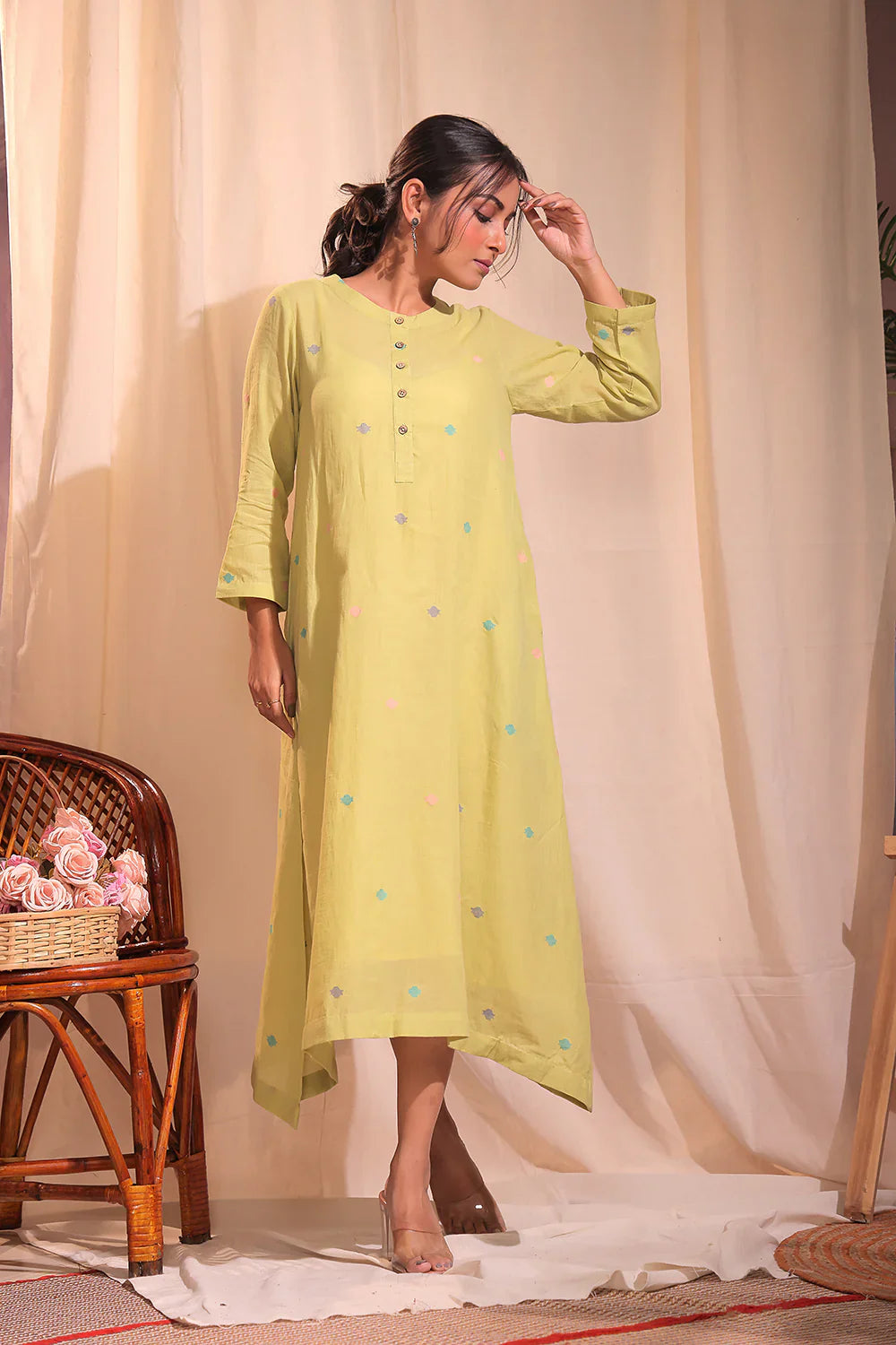 Mint Delight Jamdani Dress | SHOBITAM