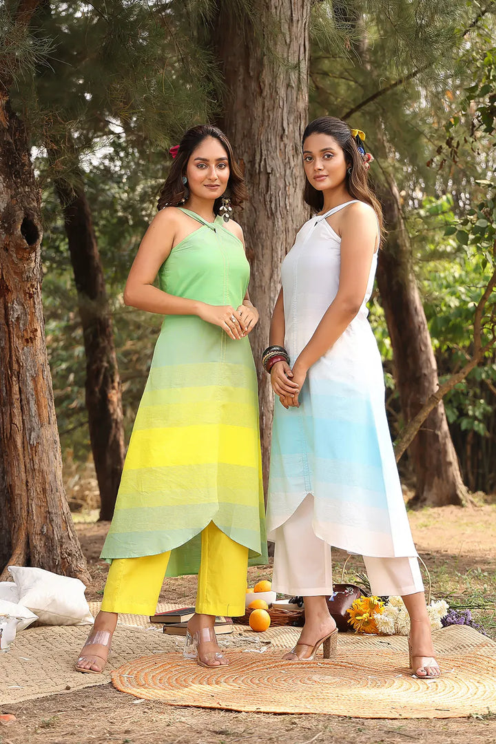 Lemon & Green Stripes Pure Cotton Co-ord-Set | SHOBITAM