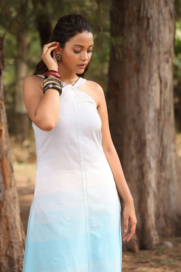 White & Blue Stripes Pure Cotton Co-ord-Set | SHOBITAM
